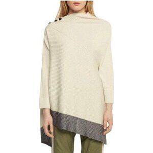 Rag & Bone Reanna Draped  Asymmetrical Ribbed Wool Poncho Sweater Size XS Ivory